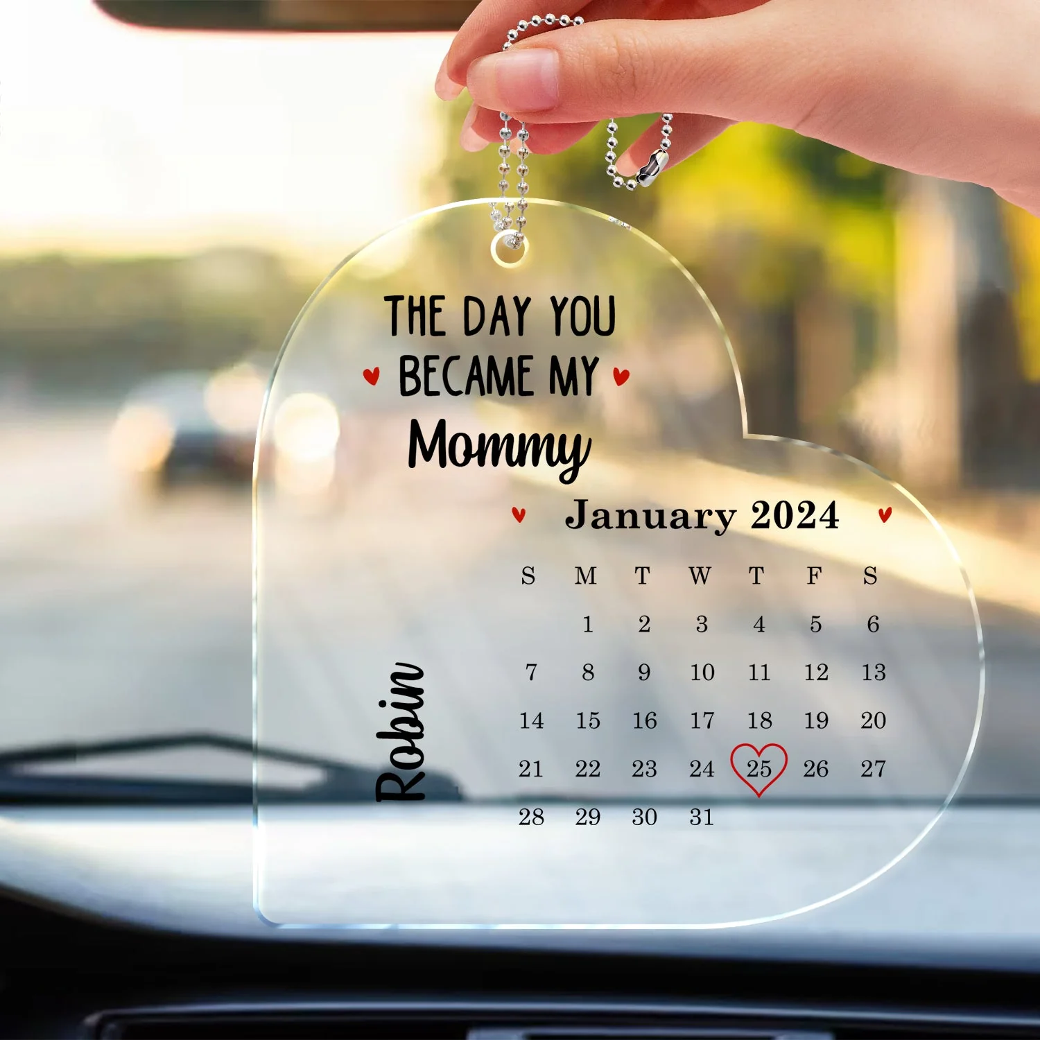 Calendar The Day You Became My Daddy Mommy - Gift For Mother, Father - Personalized Acrylic Car Hanger - Image 3