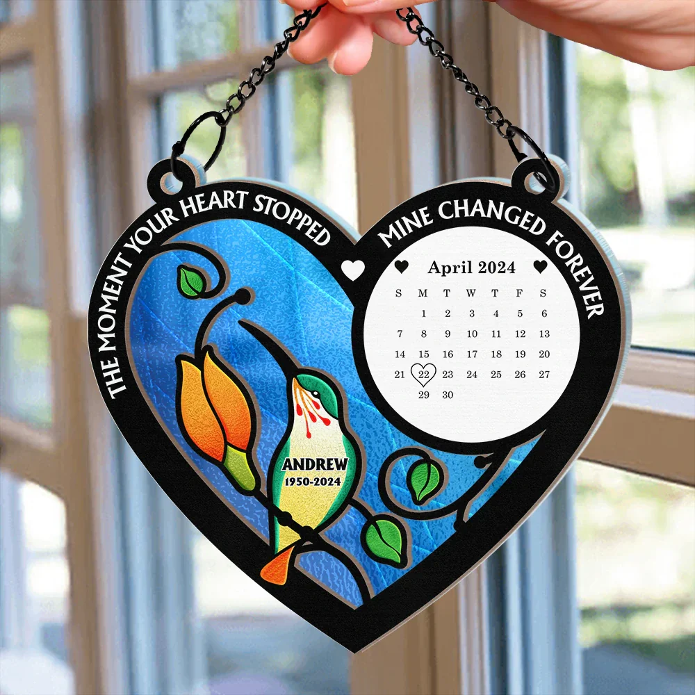 Calendar The Moment Your Heart Stop Memorial - Personalized Window Hanging Suncatcher Ornament - Image 2