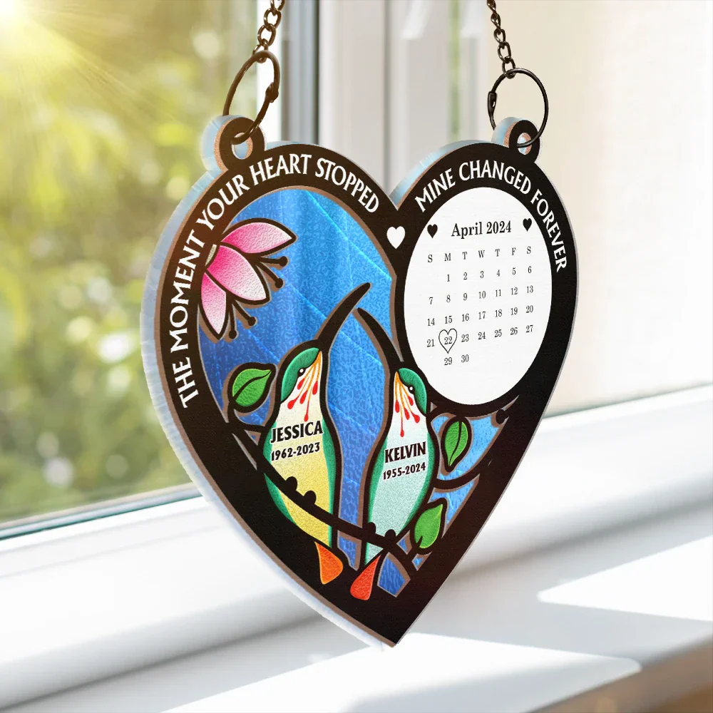 Calendar The Moment Your Heart Stop Memorial - Personalized Window Hanging Suncatcher Ornament - Image 3