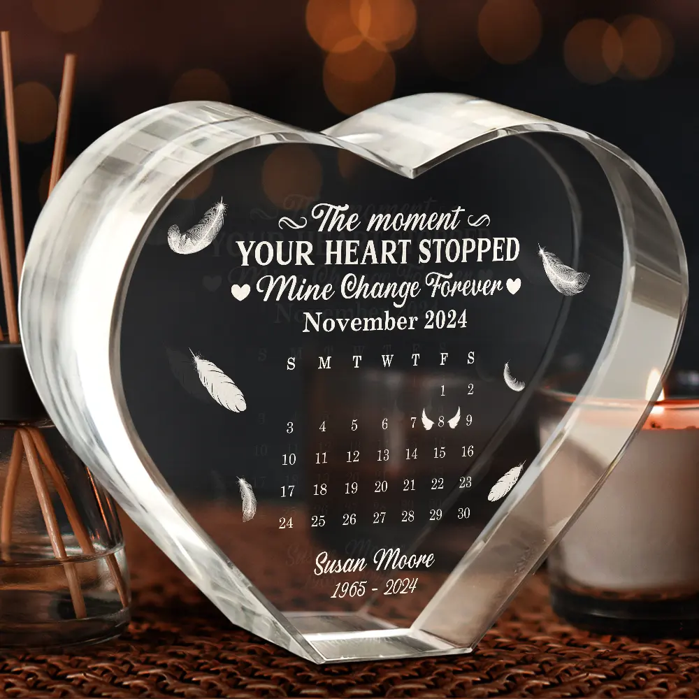 Calendar The Moment Your Heart Stopped Memorial - Personalized Crystal Heart - Image 4