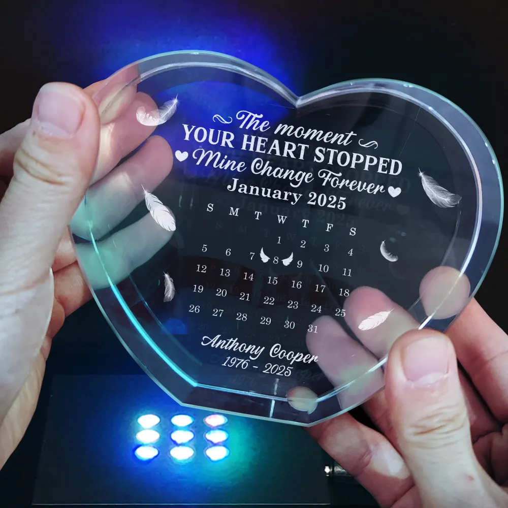 Calendar The Moment Your Heart Stopped Memorial - Personalized Crystal Heart - Image 5