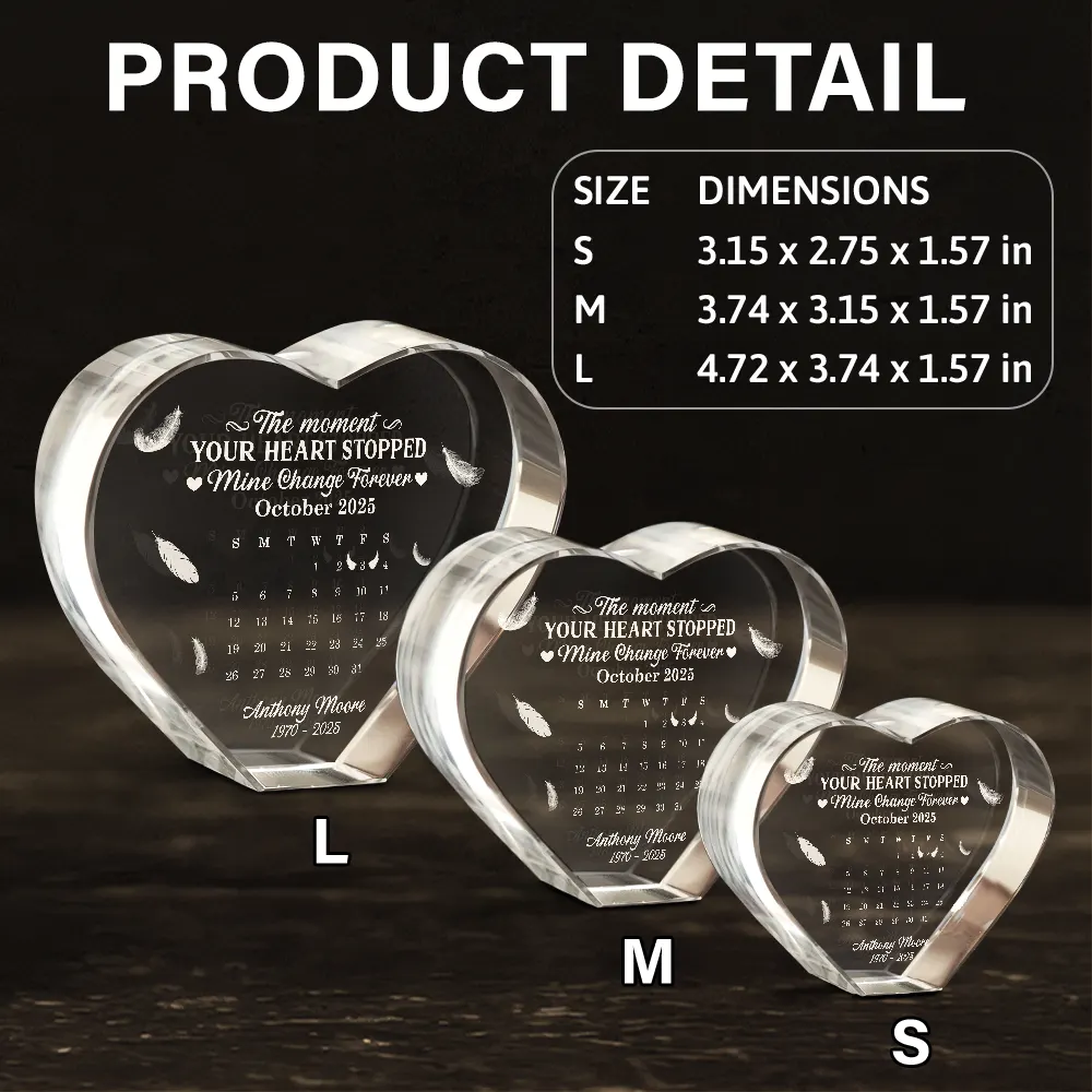 Calendar The Moment Your Heart Stopped Memorial - Personalized Crystal Heart - Image 6