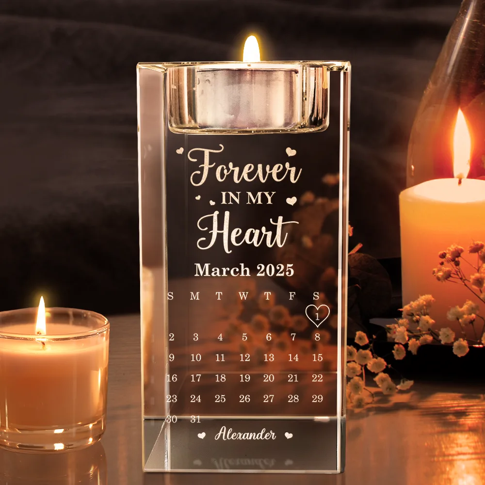 Calendar The Moment Your Heart Stopped Mine Changed Forever - Personalized Crystal Candle Holder - Image 2