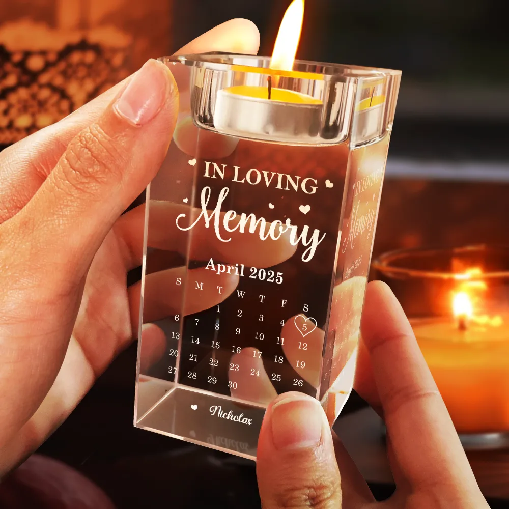 Calendar The Moment Your Heart Stopped Mine Changed Forever - Personalized Crystal Candle Holder - Image 4