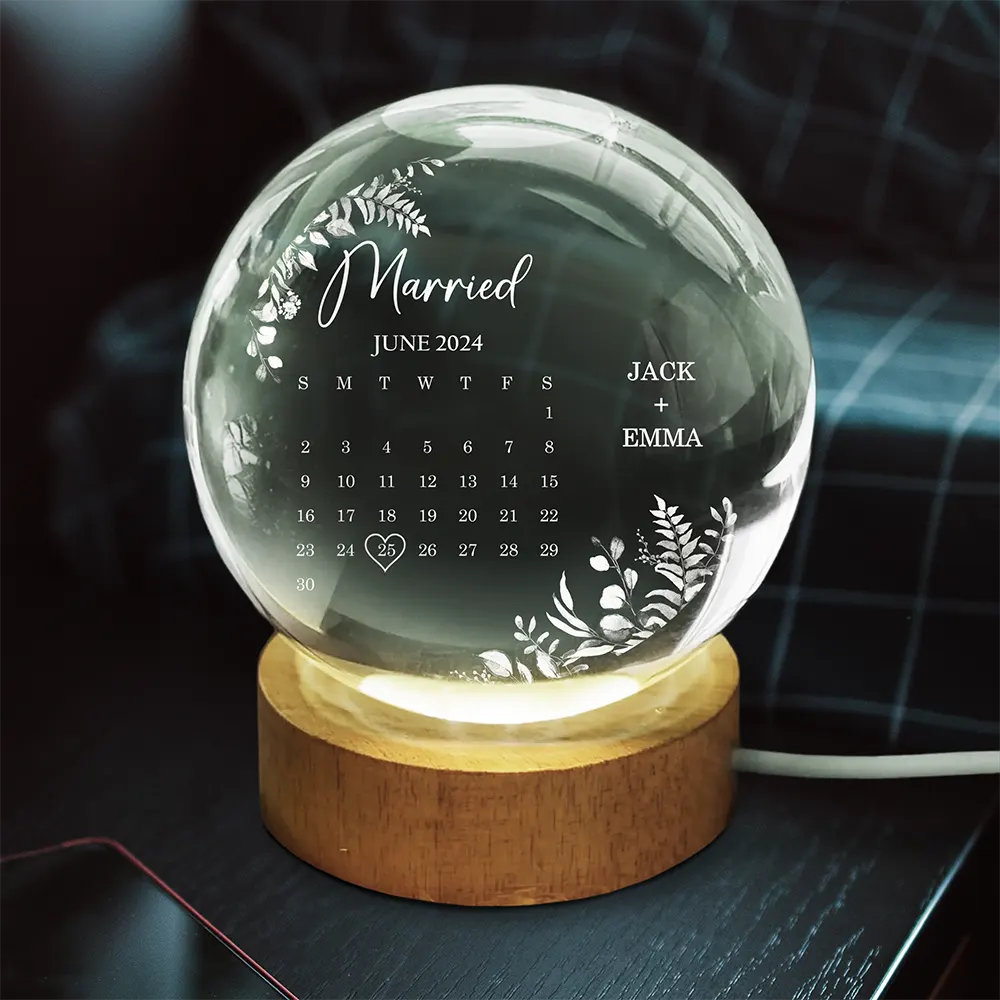 Calendar Wedding Keepsake - Personalized Crystal Globe Lamp - Image 3