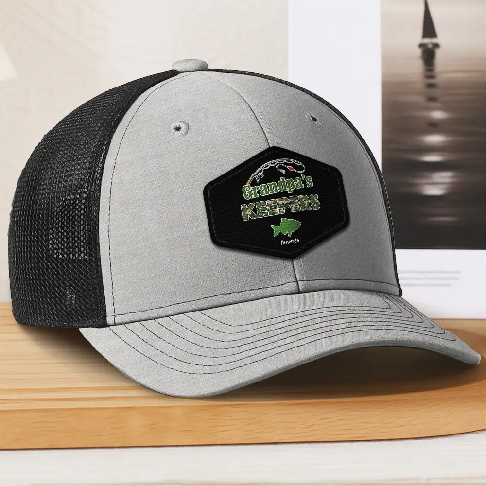 Camouflage Grandpa Dad's Keepers - Personalized Leather Patch Hat - Image 3