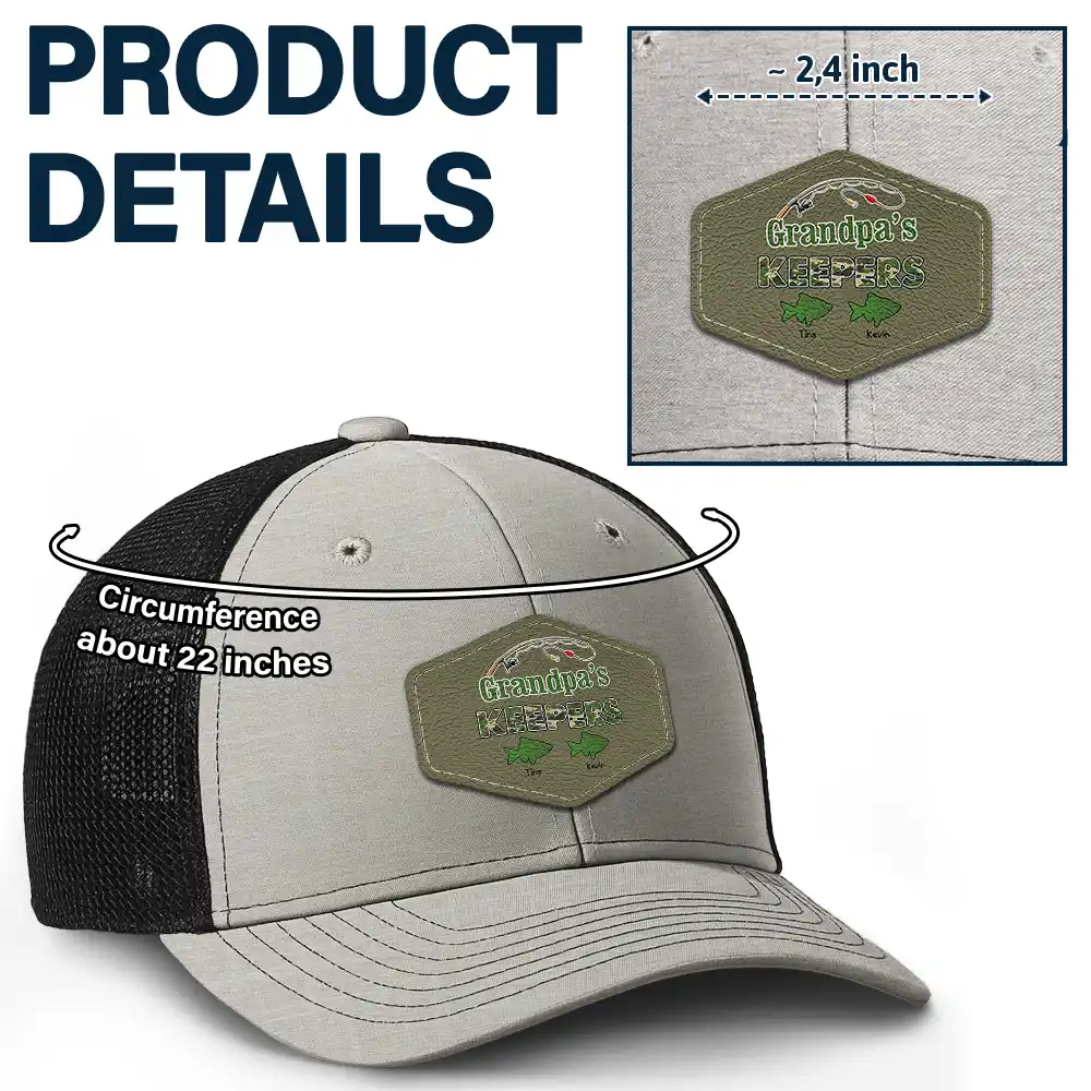 Camouflage Grandpa Dad's Keepers - Personalized Leather Patch Hat - Image 5