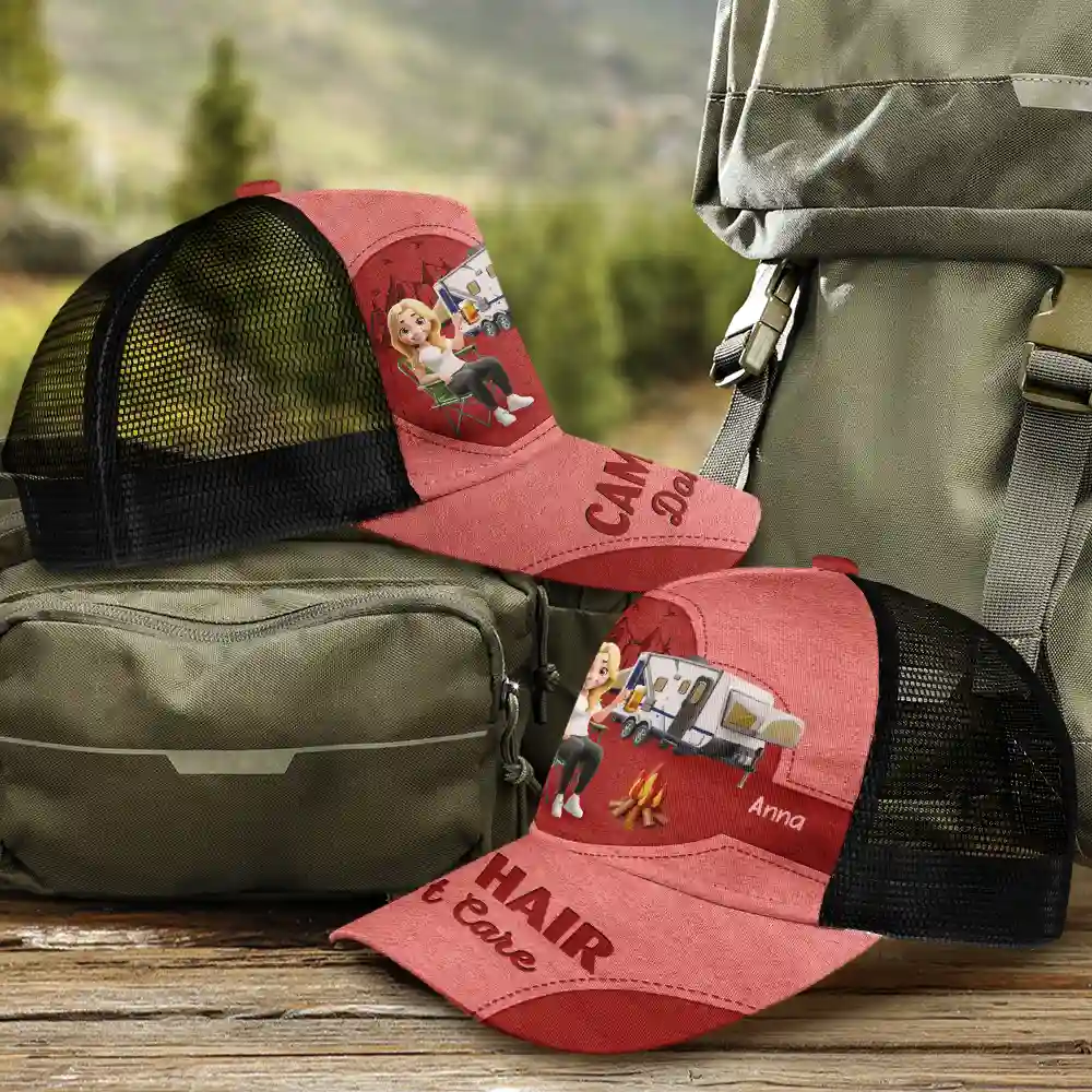 Camp Hair Don't Care Camping - Personalized Mesh-back Casual Cap - Image 2