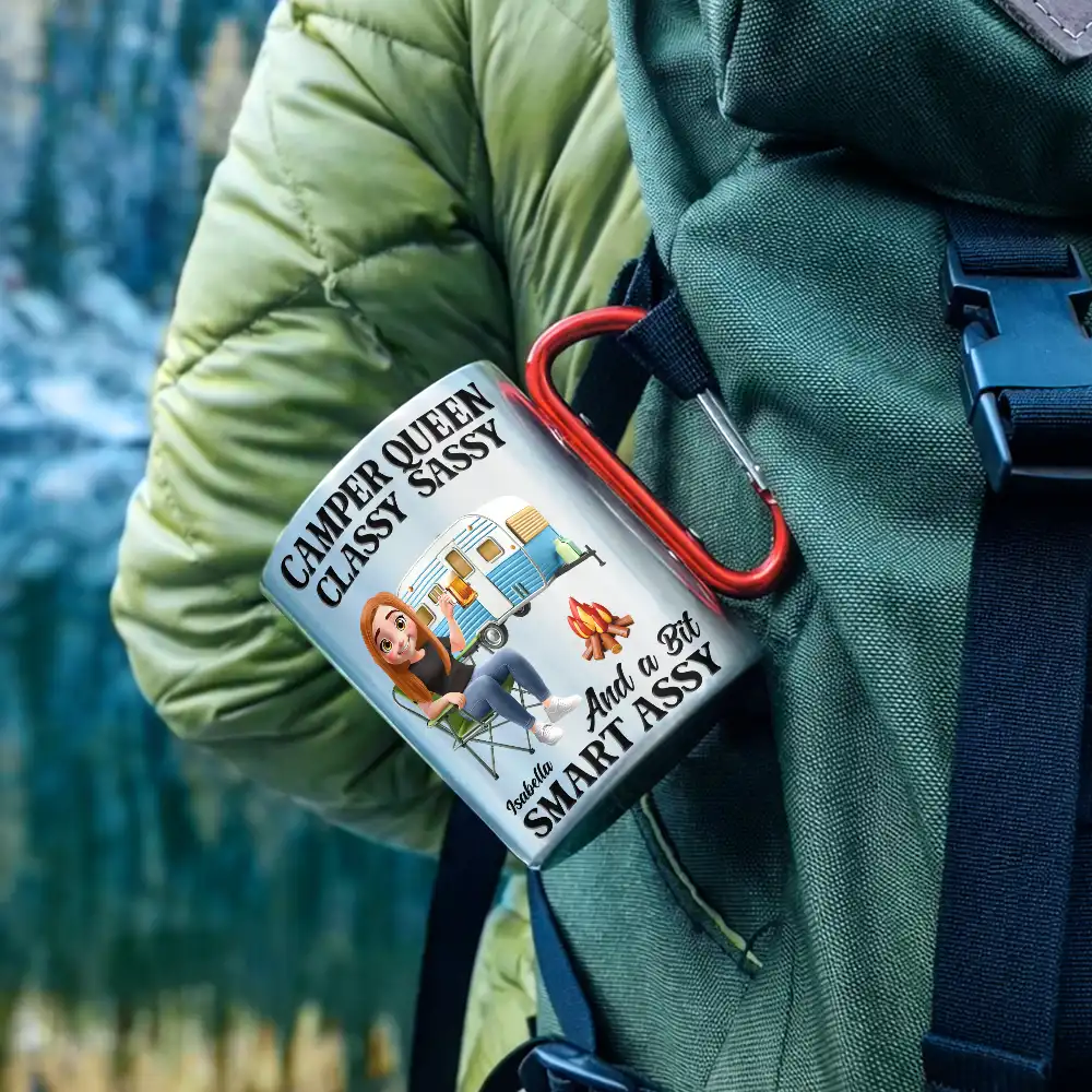 Camper Queen Classy Sassy 3D Effect - Personalized Carabiner Mug - Image 2