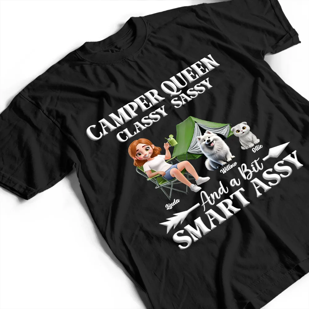 Camper Queen Classy Sassy Dog Cat - Personalized T Shirt - Image 3