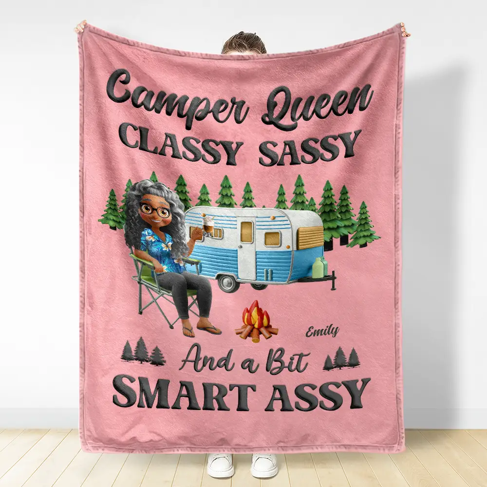 Camper Queen Classy Sassy - Personalized Fleece Blanket, Sherpa Blanket - Image 3
