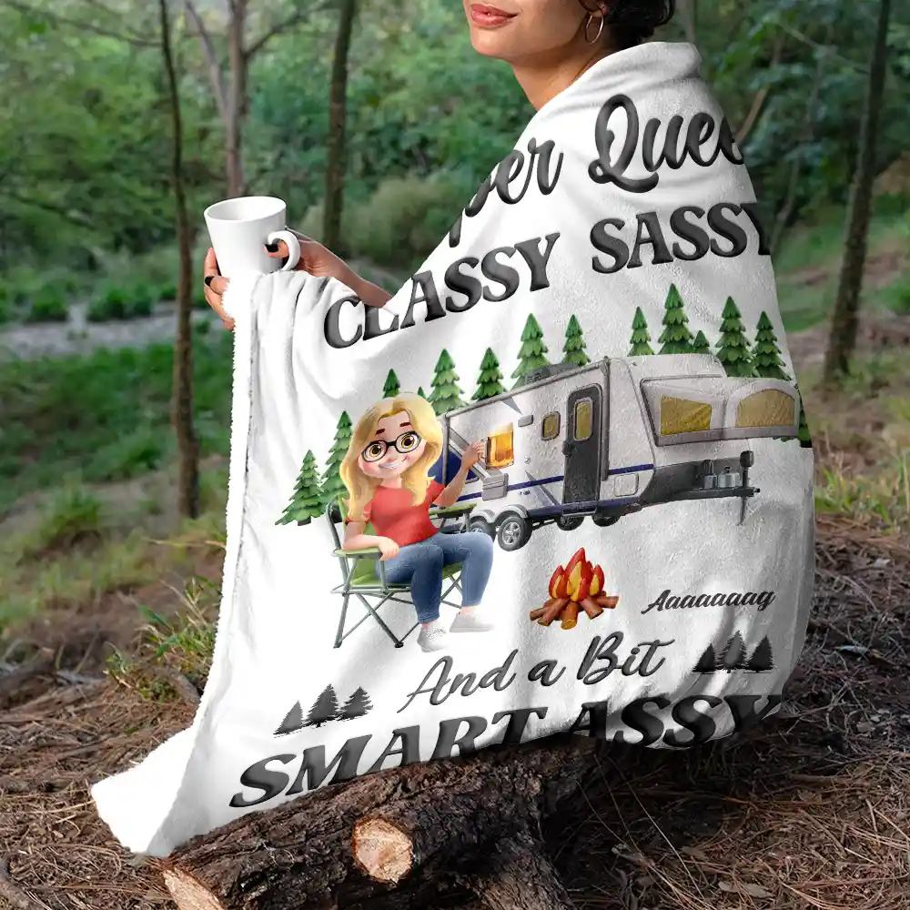 Camper Queen Classy Sassy - Personalized Fleece Blanket, Sherpa Blanket - Image 5