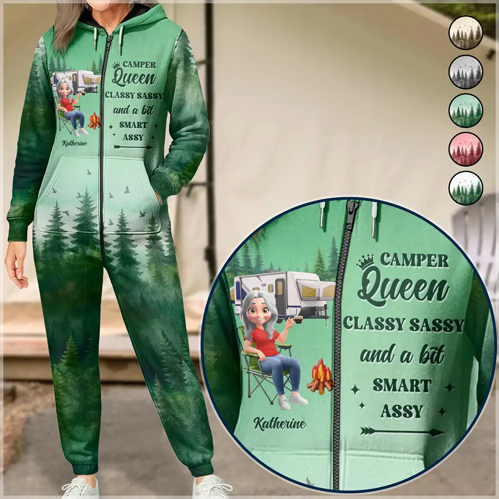 Camper Queen Classy Sassy - Personalized Overall Onesie Hooded Jumpsuit - Image 3