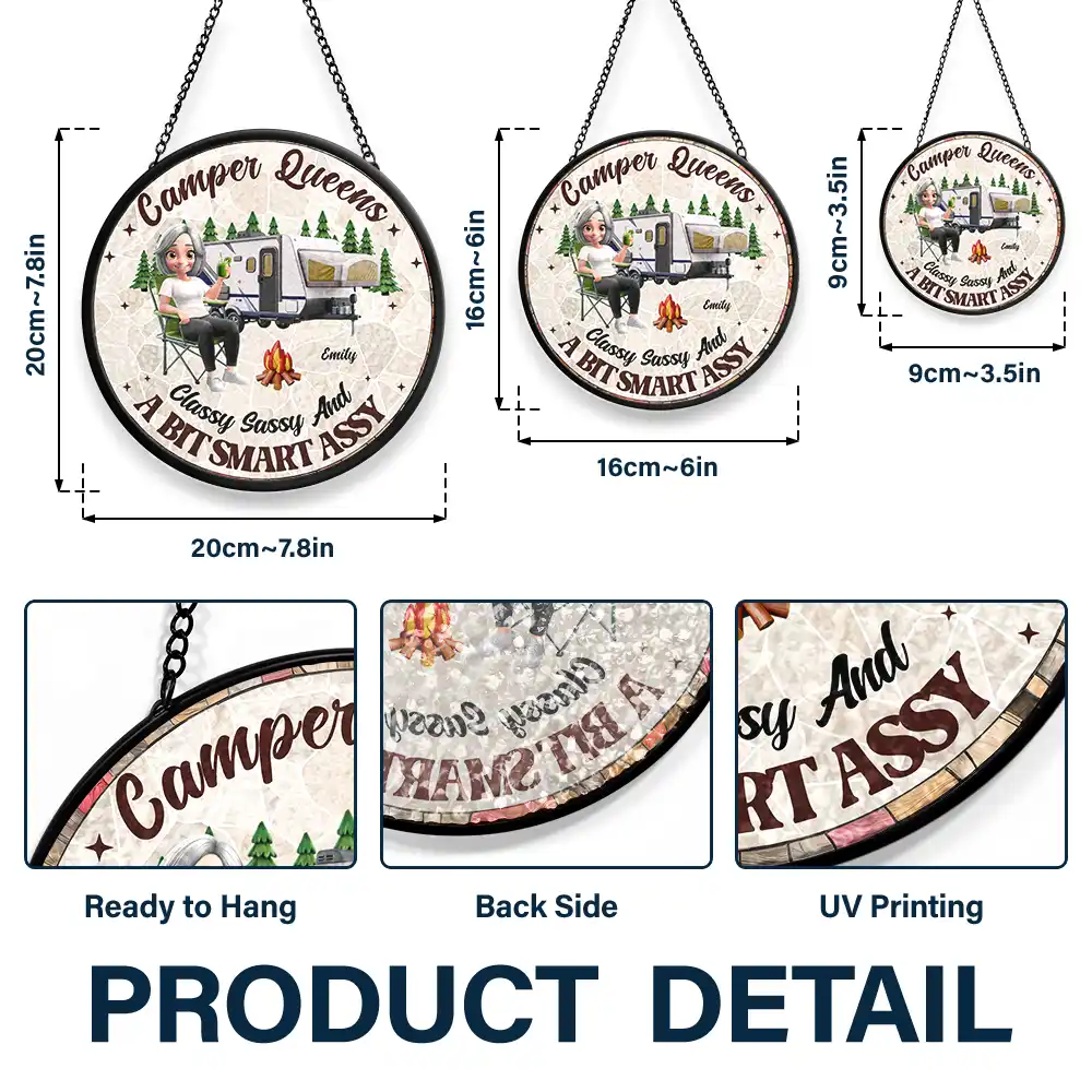 Camper Queen Classy Sassy - Personalized Stained Glass Window Hanging Suncatcher - Image 3