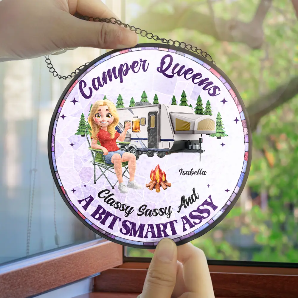 Camper Queen Classy Sassy - Personalized Stained Glass Window Hanging Suncatcher - Image 4