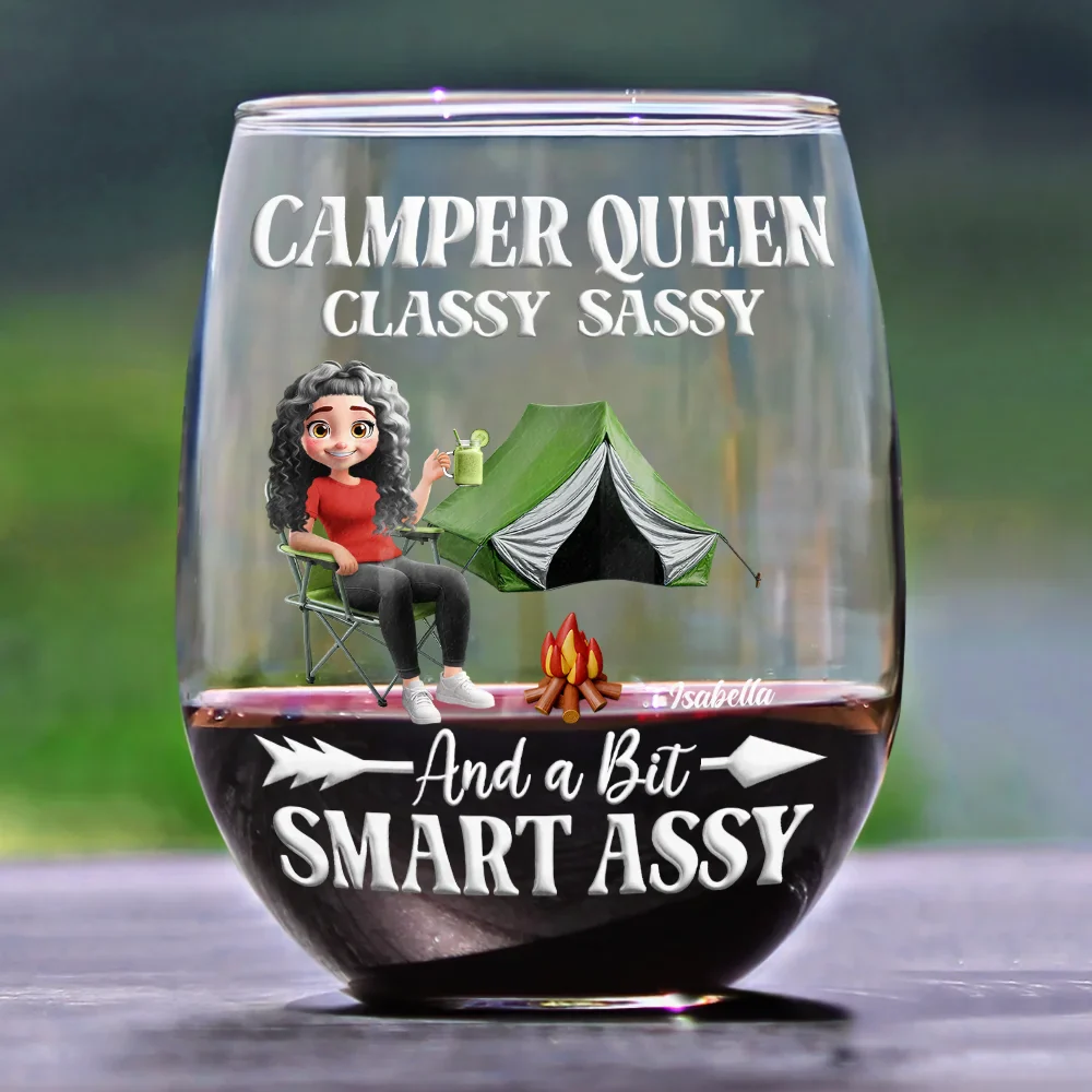 Camper Queen Classy Sassy - Personalized Stemless Wine Glass - Image 2