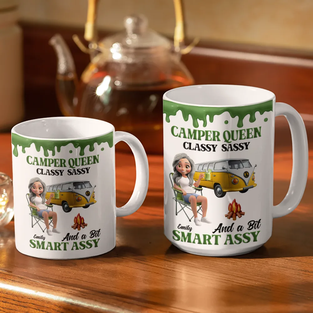 Camper Queen Classy Sassy - Personalized White Edge-to-Edge Mug - Image 3