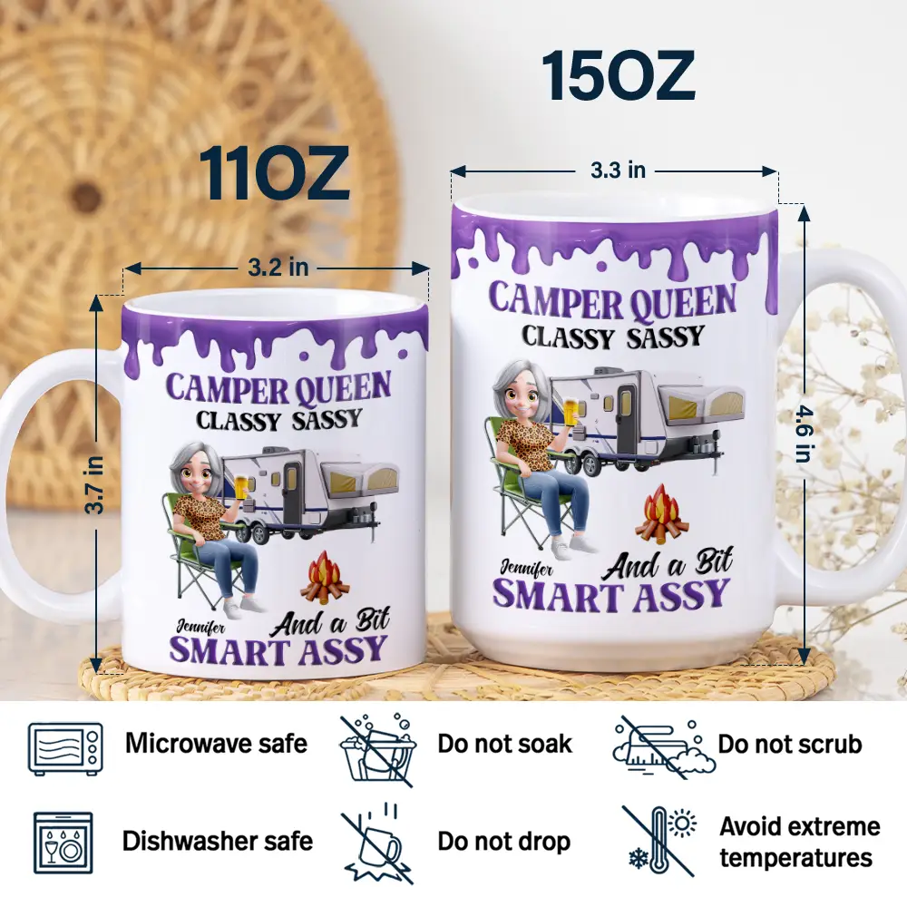 Camper Queen Classy Sassy - Personalized White Edge-to-Edge Mug - Image 5