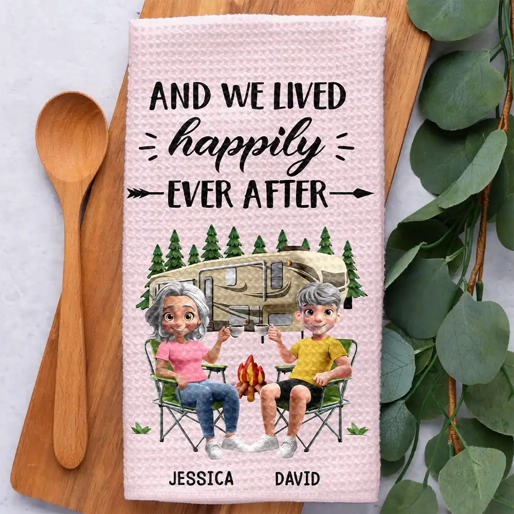 Camper Sweet Camper Camping Couple - Personalized Kitchen Towel - Image 2