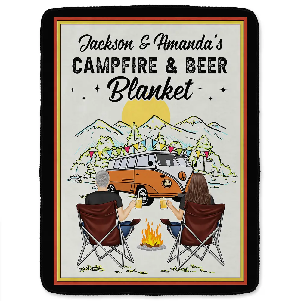 Campfire & Coffee Blanket Camping - Personalized Fleece Blanket, Sherpa Blanket - Image 2
