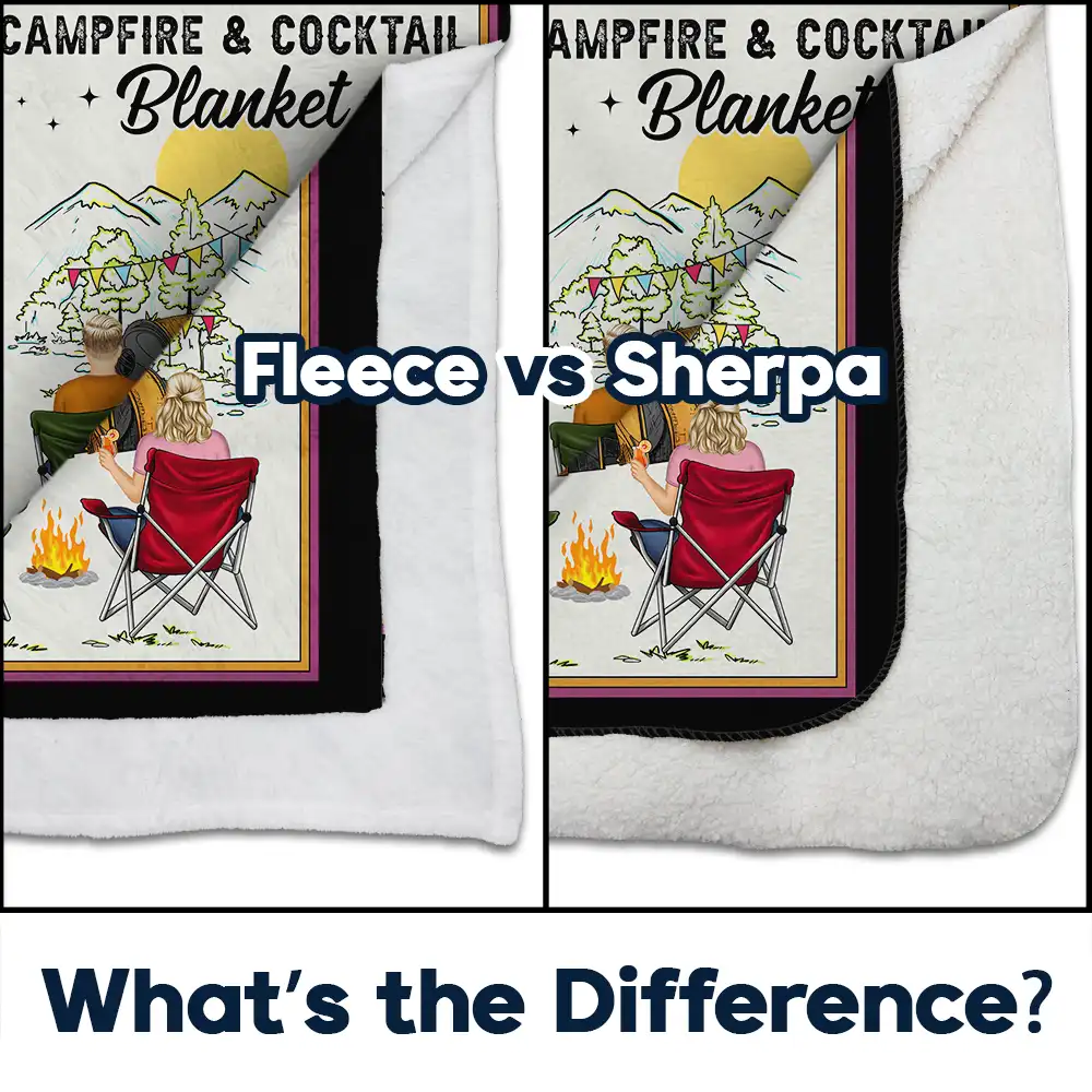 Campfire & Coffee Blanket Camping - Personalized Fleece Blanket, Sherpa Blanket - Image 4