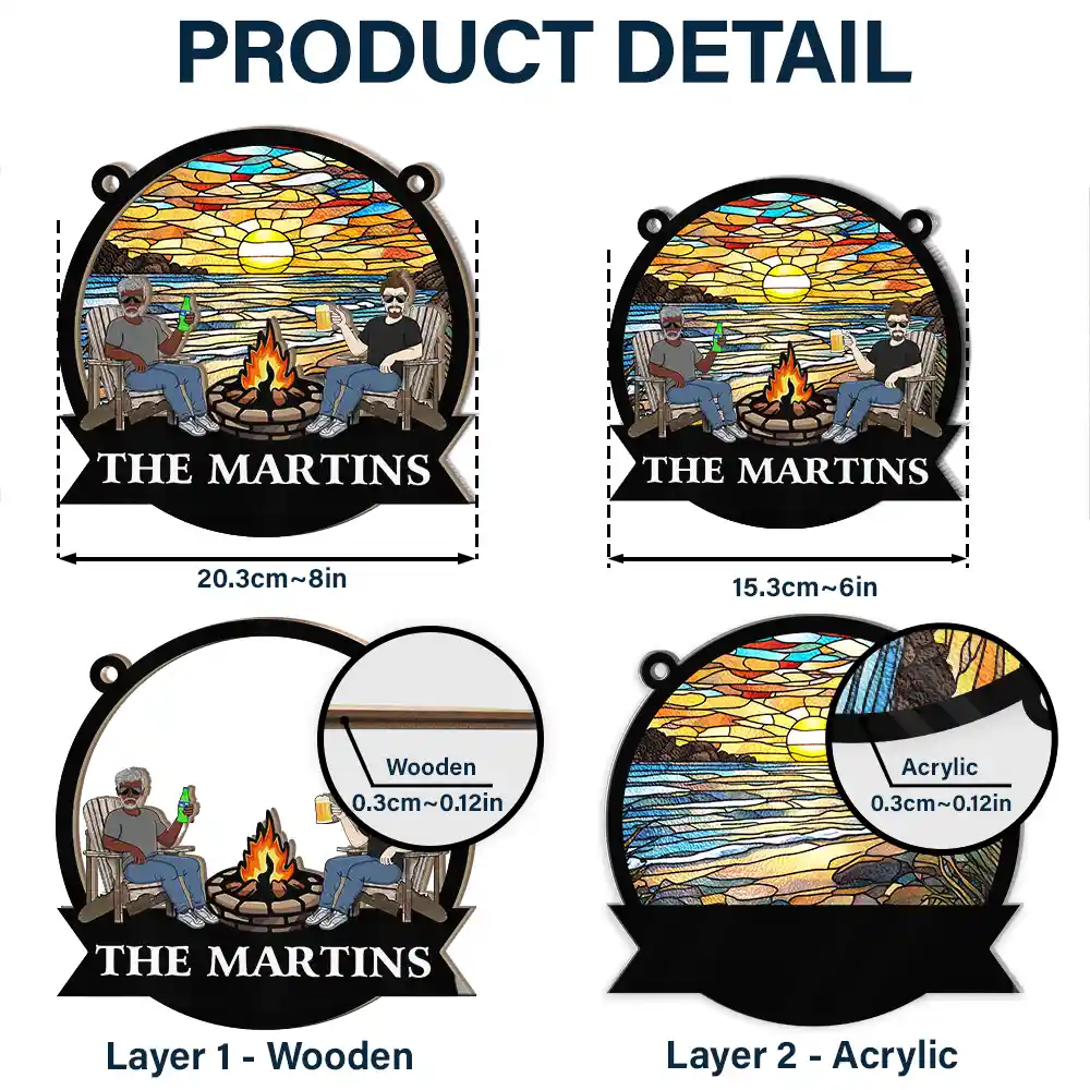 Campfire Fire Pit Grilling - Personalized Window Hanging Suncatcher Ornament - Image 5