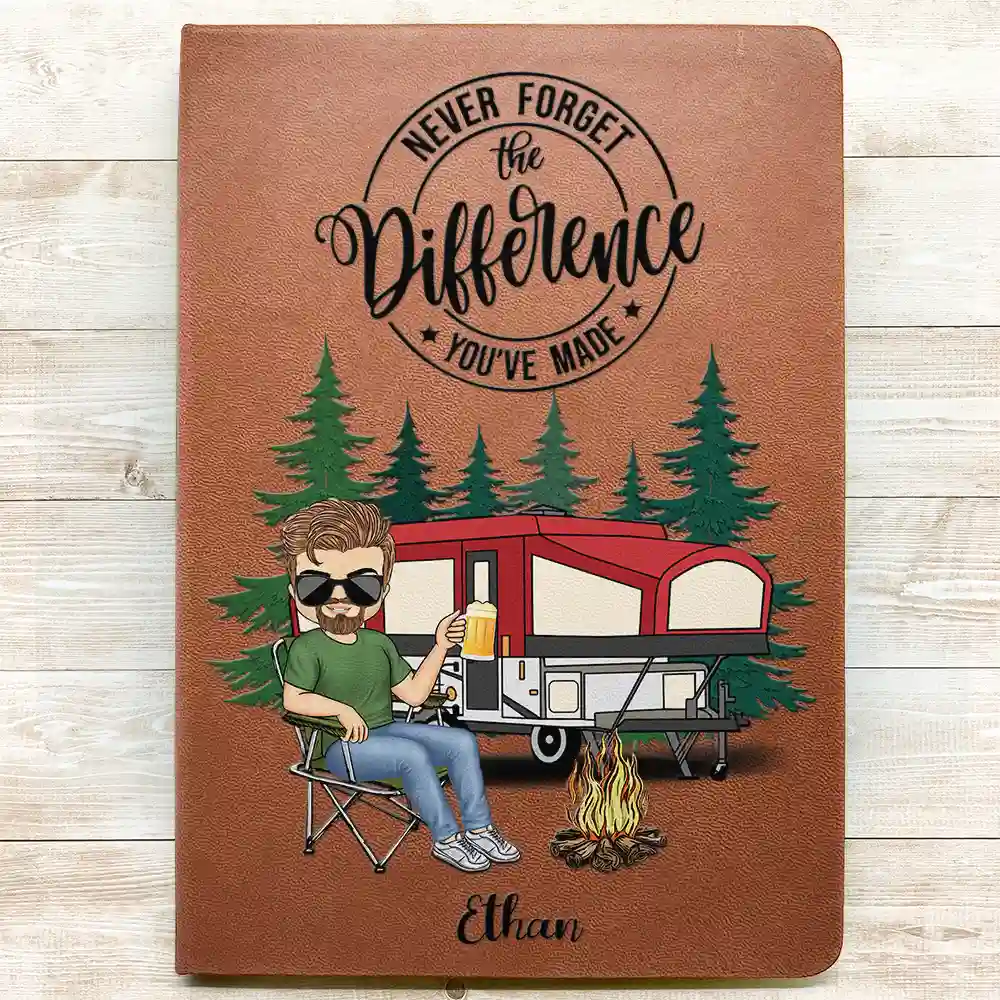 Camping And So The Adventure Begins - Personalized Leather Journal - Image 3
