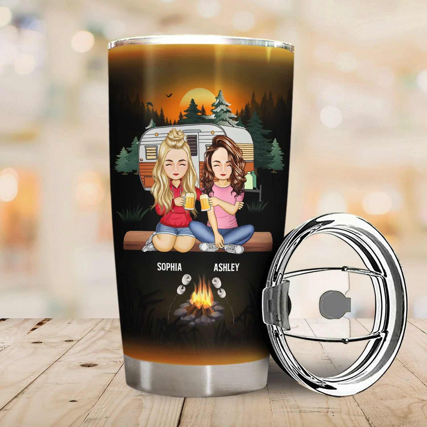 Camping Best Friends Apparently We Are Trouble When We Are Together - Gift For Camping Lovers - Personalized Custom Tumbler - Image 2