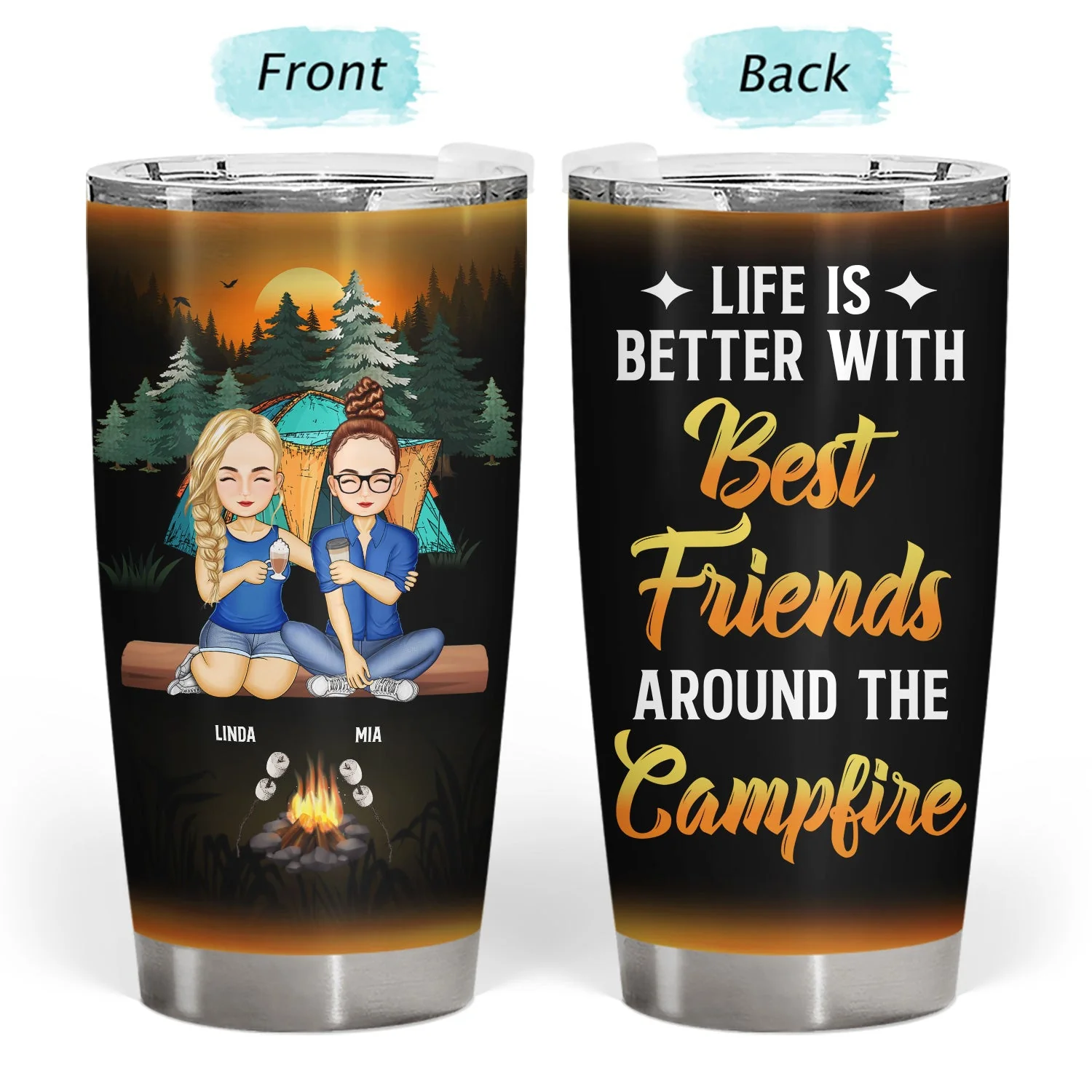 Camping Best Friends Apparently We Are Trouble When We Are Together - Gift For Camping Lovers - Personalized Custom Tumbler - Image 3