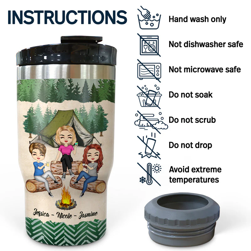 Camping Bestie Warning The Girls Are Drinking Again - Personalized Custom Triple 3 In 1 Can Cooler - Image 5