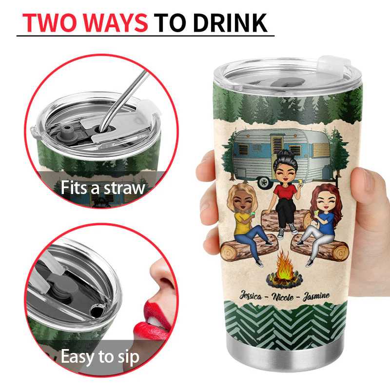 Camping Bestie Warning The Girls Are Drinking Again - Personalized Custom Tumbler - Image 4