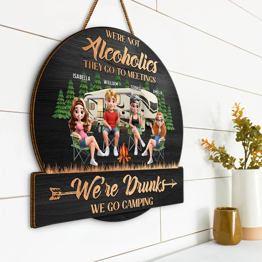 Camping Besties Welcome To Our Camper - Personalized Custom Shaped Wood Sign - Image 2