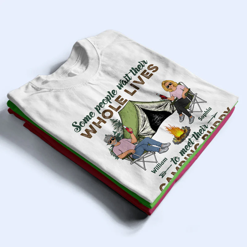 Camping Buddy I Married Mine Camping Couple - Couple Gift - Personalized Custom T Shirt - Image 2