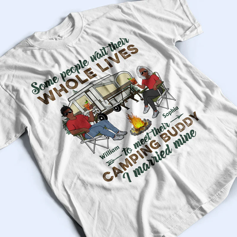 Camping Buddy I Married Mine Camping Couple - Couple Gift - Personalized Custom T Shirt - Image 3