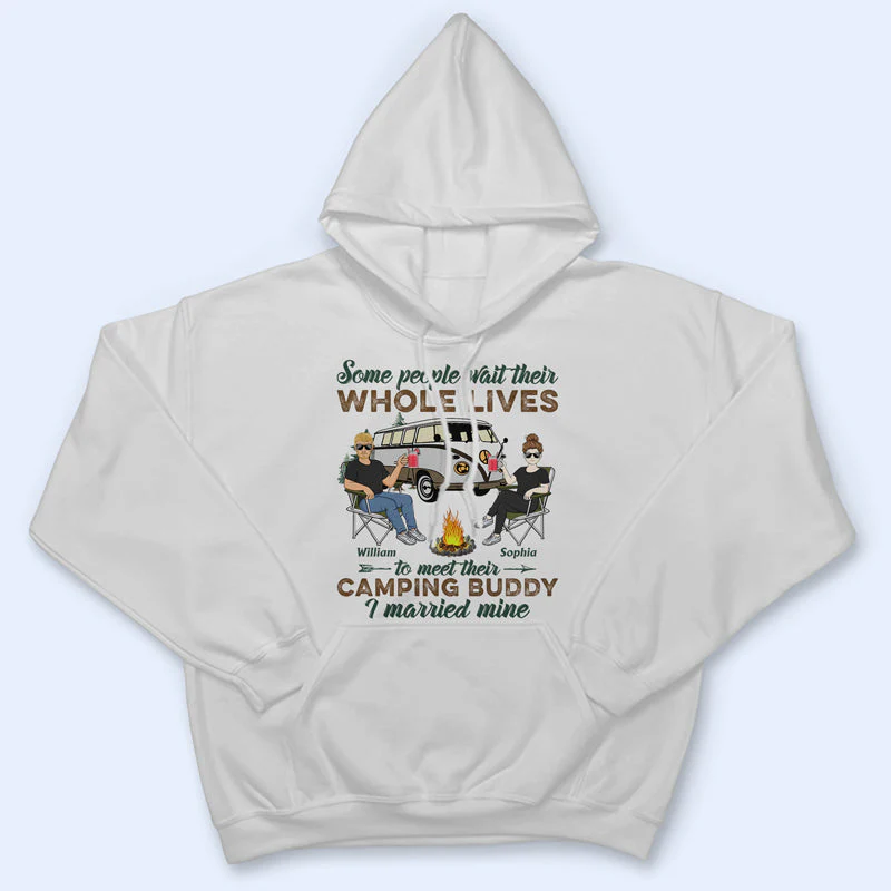 Camping Buddy I Married Mine Camping Couple - Couple Gift - Personalized Custom T Shirt - Image 4