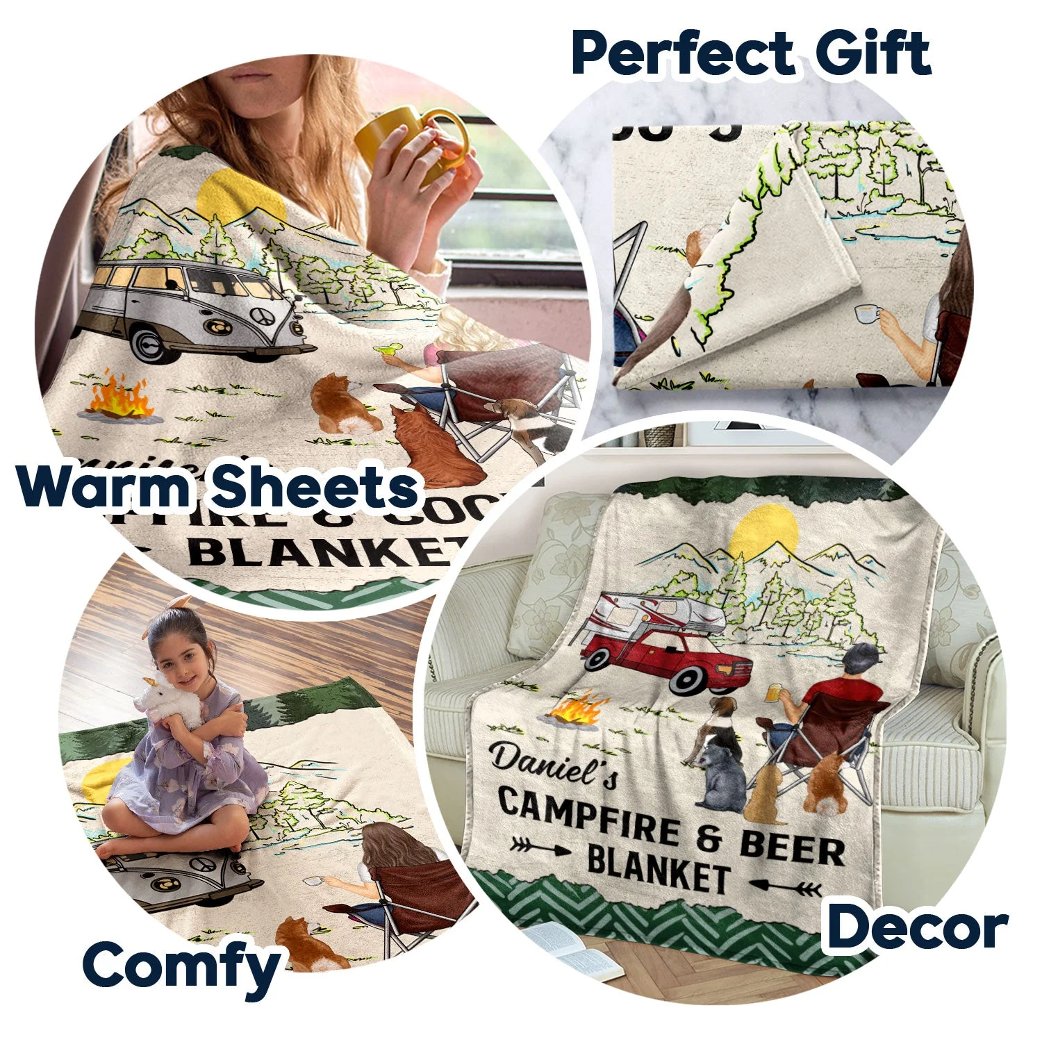 Camping Campfire & Beer Blanket - Gift For Camping Lovers - Personalized Fleece Blanket - Image 5