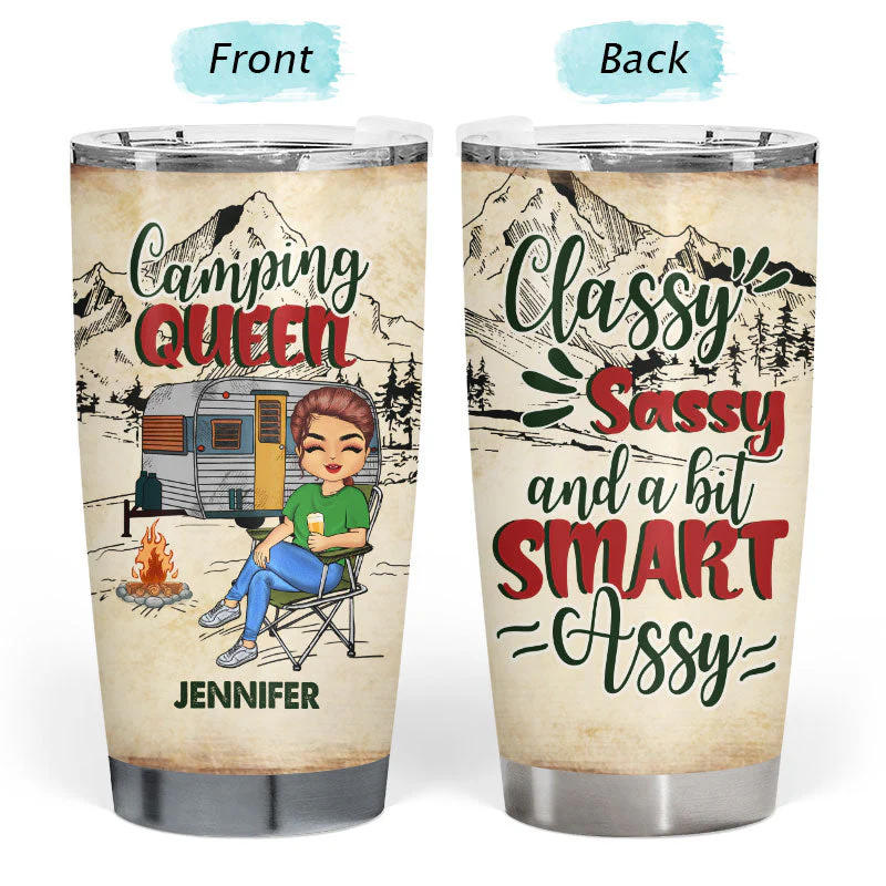 Camping Chibi Girl Classy Sassy Queen - Personalized Custom Tumbler - Image 3