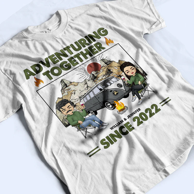 Camping Couple Adventuring Together Since - Gift For Couple - Personalized Custom T Shirt - Image 3