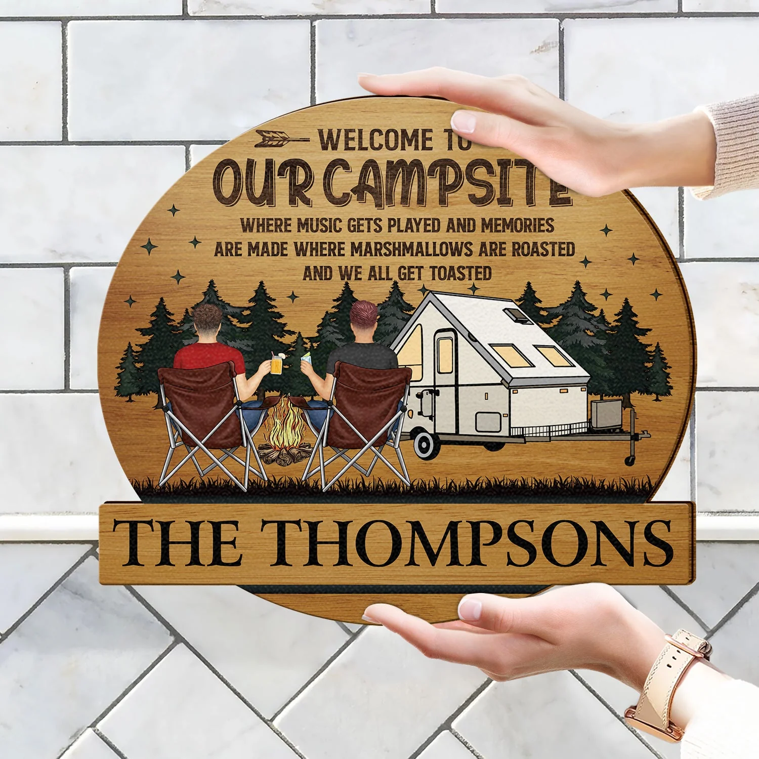 Camping Couple Backside Husband & Wife Camping Partners For Life - Anniversary, Vacation, Funny Gift For Campers - Personalized Custom Shaped Wood Sign - Image 4