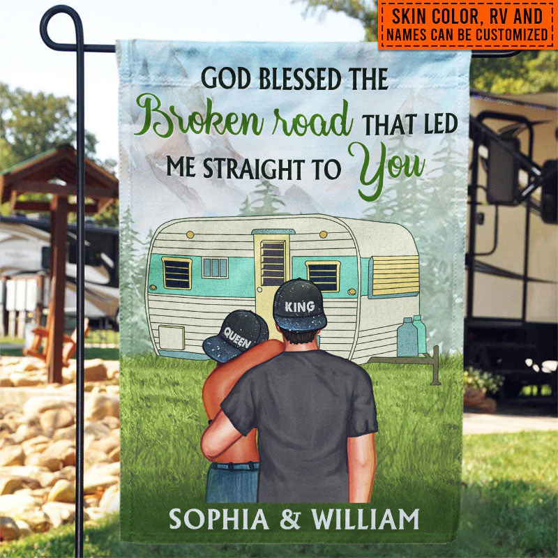 Camping Couple Campers Travelers God Blessed Custom Flag - Image 2
