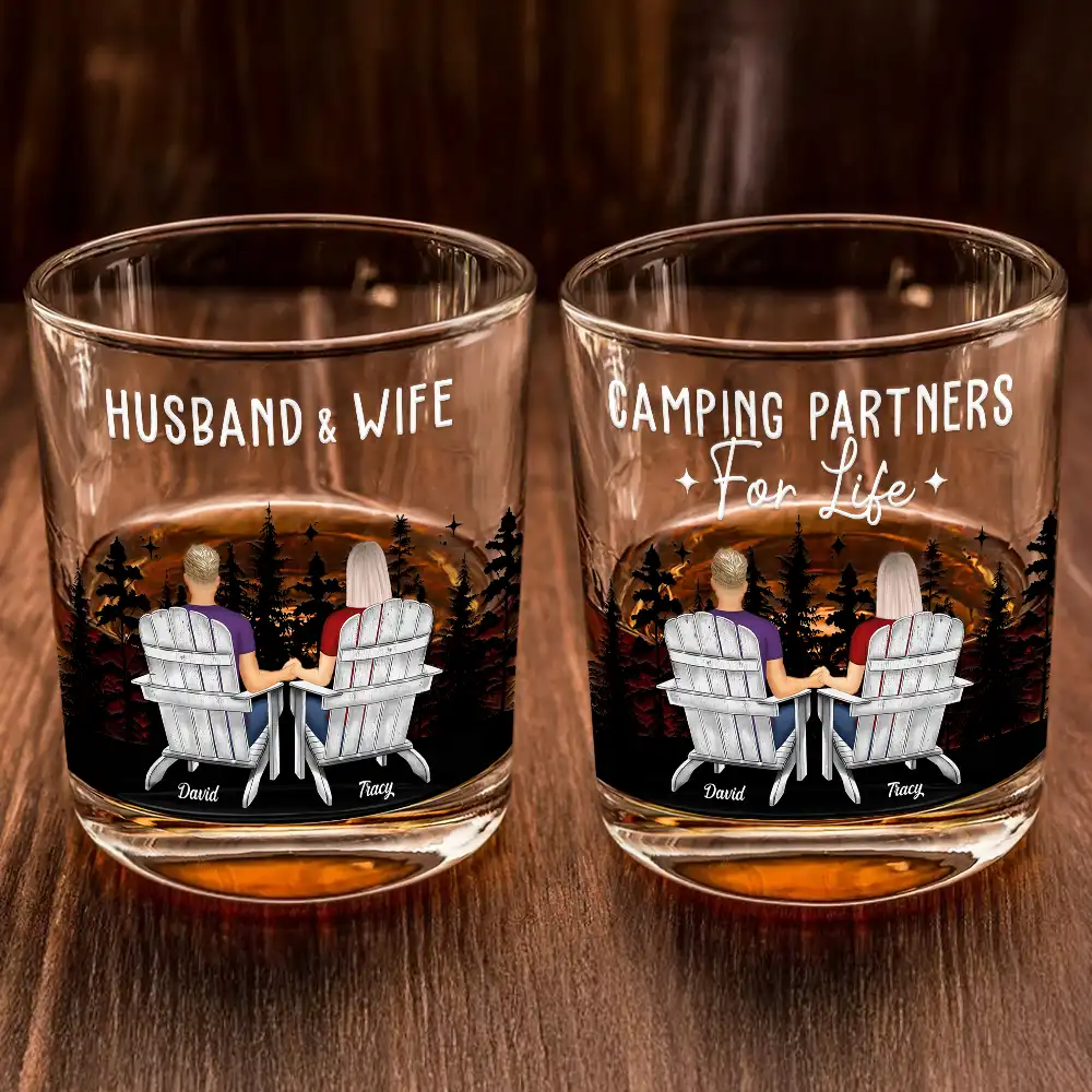 Camping Couple For The Rest Of Our Lives - Personalized Whiskey Glass - Image 2