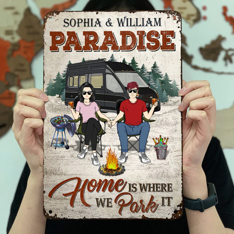 Camping Couple Home is Where You Park It - Couple Gift - Personalized Custom Classic Metal Signs - Image 3