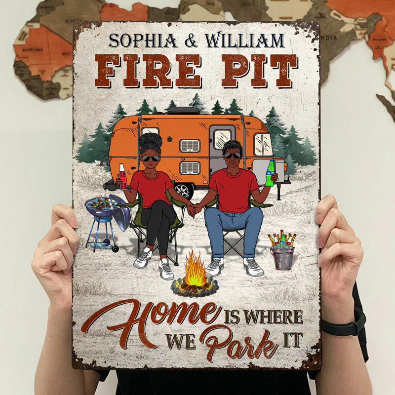 Camping Couple Home is Where You Park It - Couple Gift - Personalized Custom Classic Metal Signs - Image 4