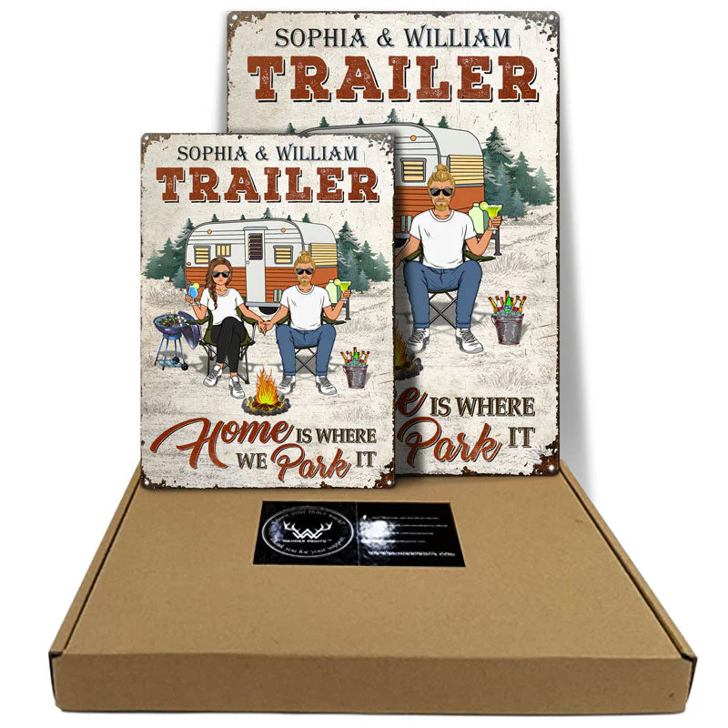 Camping Couple Home is Where You Park It - Couple Gift - Personalized Custom Classic Metal Signs - Image 5