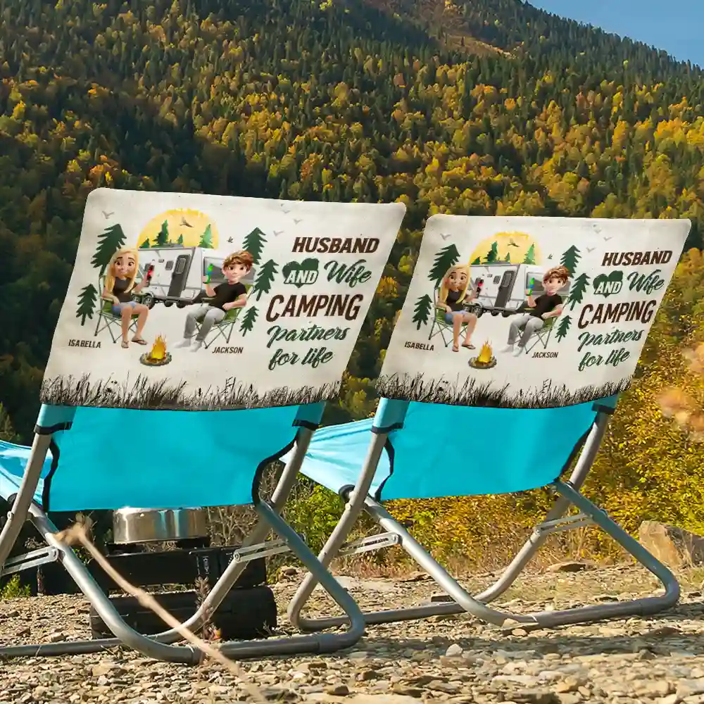 Camping Couple Husband And Wife Camping Partners For Life - Personalized Folding Chair Cover - Image 2