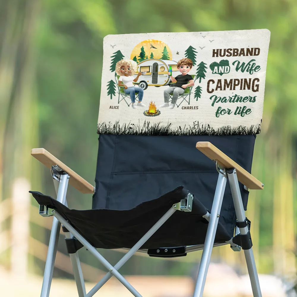 Camping Couple Husband And Wife Camping Partners For Life - Personalized Folding Chair Cover - Image 5