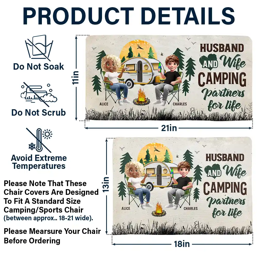 Camping Couple Husband And Wife Camping Partners For Life - Personalized Folding Chair Cover - Image 6