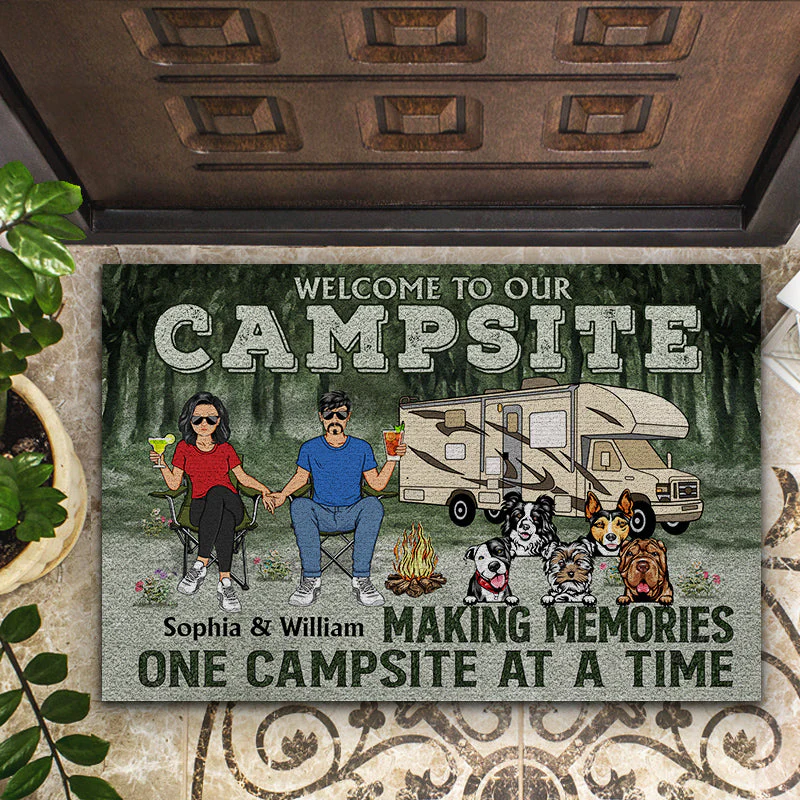 Camping Couple Making Memories One Campsite At A Time - Gift For Dog Lovers - Personalized Custom Doormat - Image 2