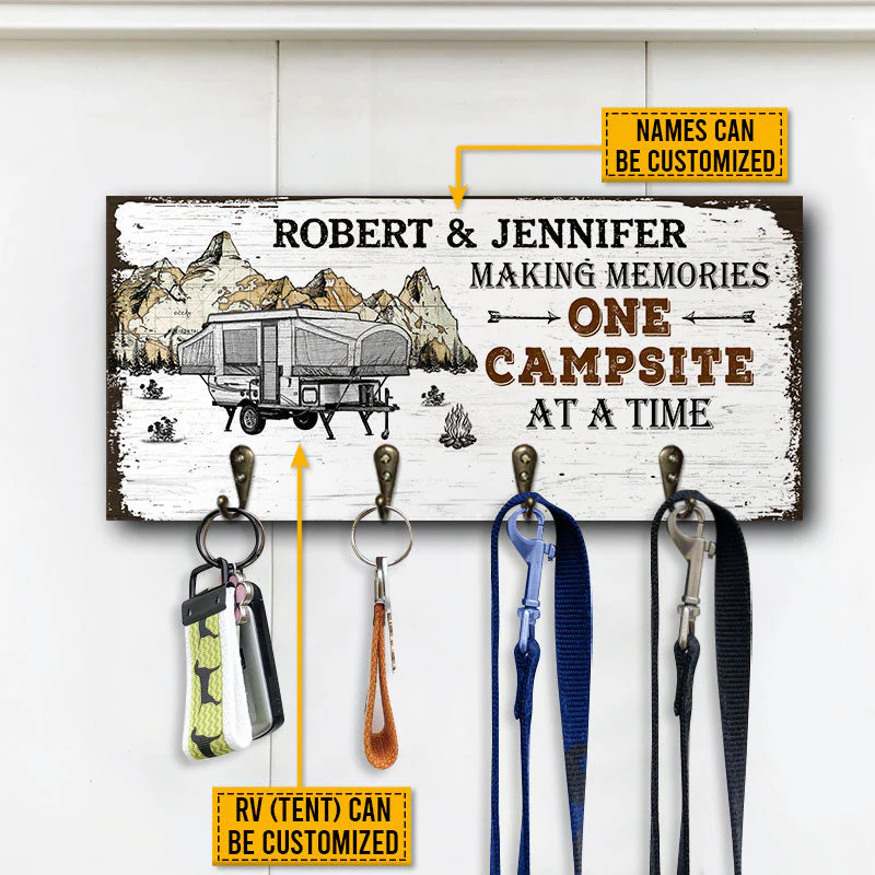 Camping Couple Making Memories Personalized Custom Wood Key Holder - Image 2
