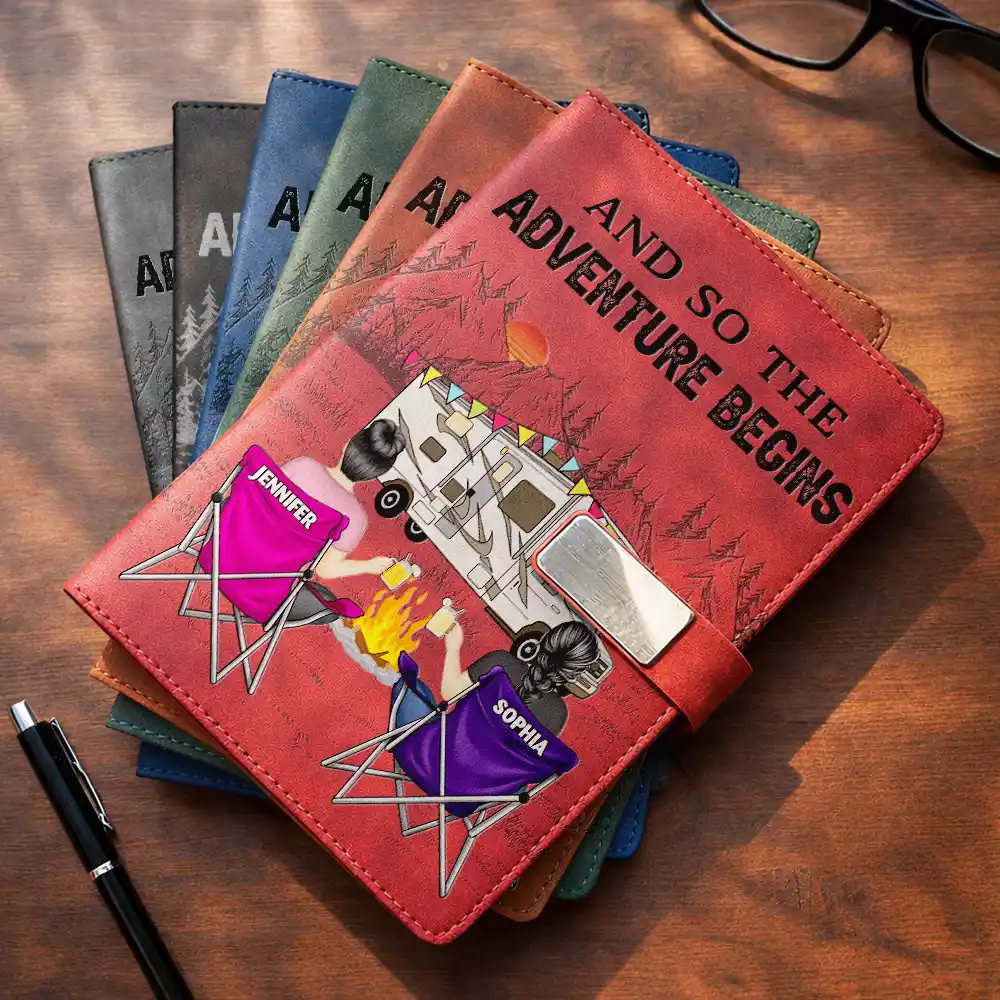 Camping Couple The Adventure Book - Personalized Leather Notebook Set - Image 3